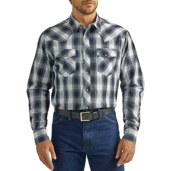 Wrangler Other - WRANGLER Western Snap Shirt Grey Plaid with Top Stitching (XL)